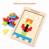 Coogam Wooden Blocks Puzzle Brain Teasers Toy Tangram Jigsaw Intelligence Colorful 3D Russian Blocks Game STEM Montessori Educational Gift for Kids Coogam