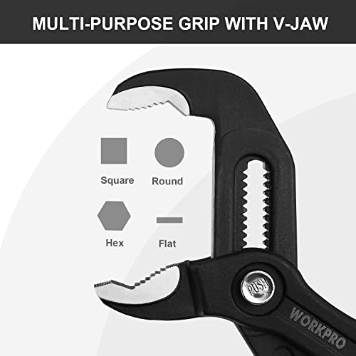 WORKPRO 2 Piece Groove Joint Pliers Set, 7 & 10-Inch Fast Adjustable Water Pump Pliers, V-Jaw Tongue and Groove Pliers in CRV Steel WORKPRO