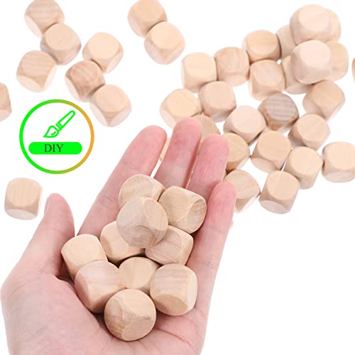 Kisangel 50Pcs wooden six sided dice 6 Sided Dice wood dice crafting blanks wood stacking cube unfinished wooden blocks for crafts wooden cubes bulk
