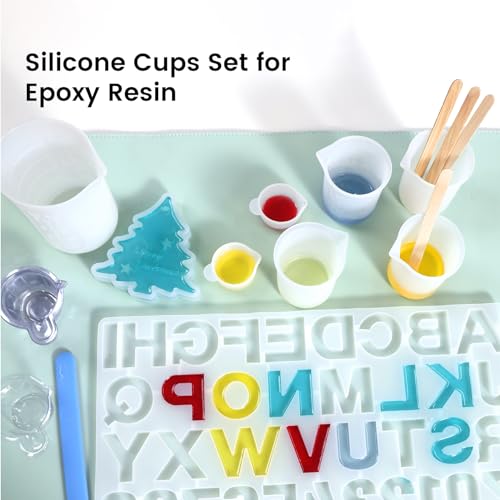 Resiners 36PCS Silicone Measuring Cups Tool Kit - 250ml/8oz &100ml Resin Mixing Cups, Silicone Stir Sticks Pipettes,Easy to Clean,Non-toxic, Durable - WoodArtSupply