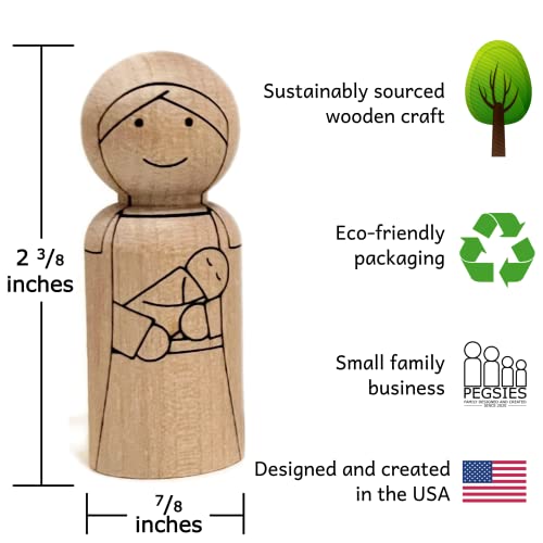 Christmas Peg Doll and Animal Nativity Set - Mary, Joseph, Angel, Shepherd, 3 Wise Men - Camel, Cow, Donkey, Sheep - DIY Color Your Own Wood Craft - Pegsies