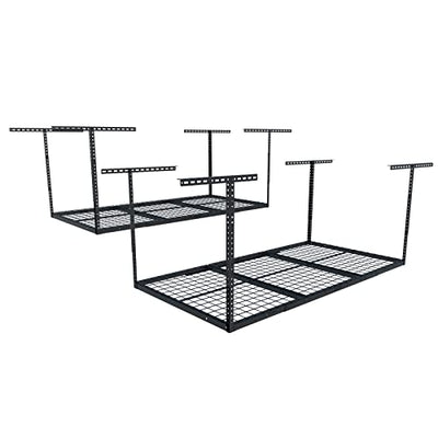 FLEXIMOUNTS 2 Pack 3x6 Overhead Garage Storage Adjustable Ceiling Storage Rack 72" Length x 36" Width x 40" Height (Black)