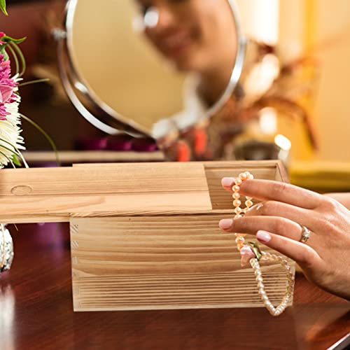 SEWACC 2pcs Unfinished Wooden Box with Slide Lid Blank Wood Box Case Jewelry Box Container for Arts Crafts Hobbies Sewing Keepsakes SEWACC