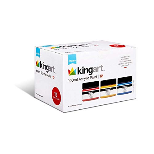 KINGART 5060-12 100ml Jars, Set of 12 Vivid Colors Acrylic Paint, Assorted 12 Piece KINGART