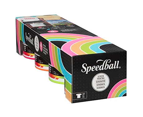 Speedball Fabric Screen Printing Ink Set, 4oz Fluorescent Colors: Hot Pink, Lime Green, Orange & Blue Speedball