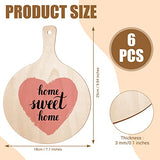 6 Pieces Mini Wooden Cutting Board Craft with Handle Wooden Chopping Board Unfinished Round Charcuterie Boards Mini Cheese Board Rustic Paddle for Yulejo