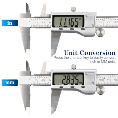 Digital Caliper, 1 Pack 6in Electronic Digital Caliper Measuring Tool, Construction with LCD Screen, Easy Switch from Inch to Millimeter(1 Pack, 6in - WoodArtSupply