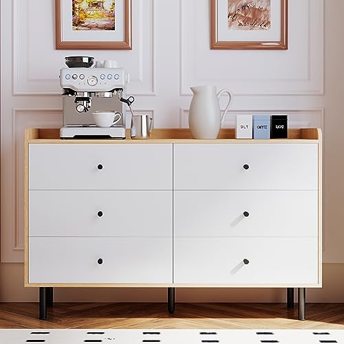 MAISONPEX Dresser for Bedroom with 6 Drawers and Metal Handle,Sturdy Frame Modern Bedroom Furniture, Chest of Drawers, White Dressers with Drawers MAISONPEX