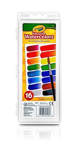 Crayola Watercolor Paint Set (16 Count), Washable Paint for Kids, 1 Paint Brush, Arts & Crafts Supplies, Assorted Colors, Ages 4+ Crayola