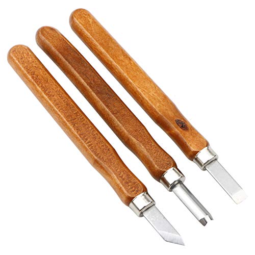 3Pcs Set SK5 Carbon Steel Unxuey Wood Carving Tools Set Handmade Wood Crafts Mini Chisel Steel with Hand Handle for Printmaking, Engraving Seals, Unxuey