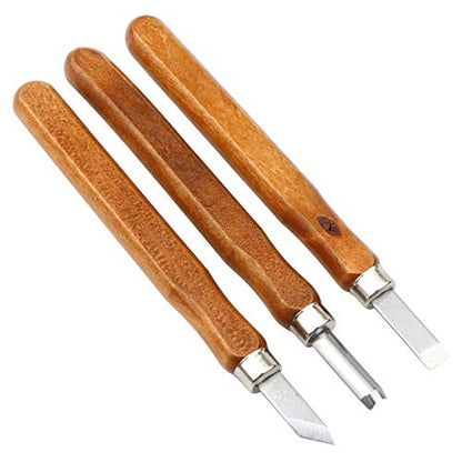 3Pcs Set SK5 Carbon Steel Unxuey Wood Carving Tools Set Handmade Wood Crafts Mini Chisel Steel with Hand Handle for Printmaking, Engraving Seals,