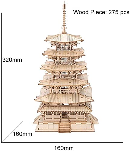 Rolife 3D Wooden Puzzles Temple Building Kit - 275PCS Japanese Five-storied Pagoda 13" Model Craft Kits for Adults/Boys/Girls Rolife