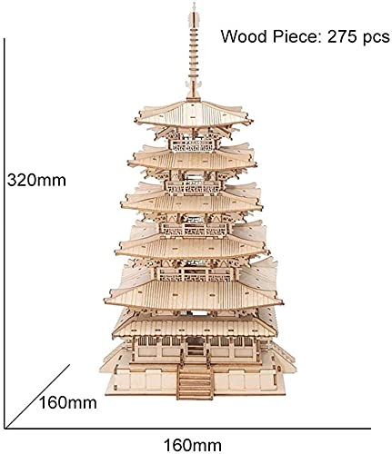 Rolife 3D Wooden Puzzles Temple Building Kit - 275PCS Japanese Five-storied Pagoda 13" Model Craft Kits for Adults/Boys/Girls - WoodArtSupply