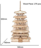 Rolife 3D Wooden Puzzles Temple Building Kit - 275PCS Japanese Five-storied Pagoda 13" Model Craft Kits for Adults/Boys/Girls Rolife