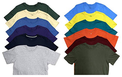 SOCKS'NBULK 12 Pack Mens Cotton Crew Neck Regular T-Shirts Bulk Short Sleeve Lightweight Tees Mix Colors, Size Large