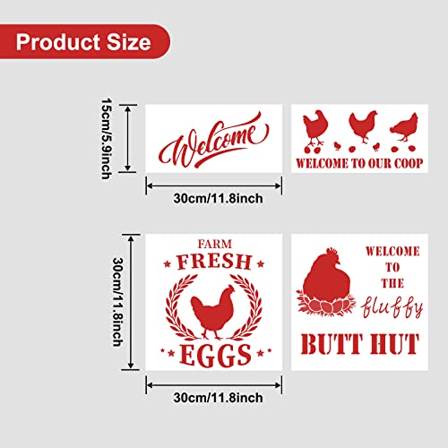 4 Pieces Hen Chicken Farmhouse Stencils Farm Fresh Eggs Stencil Rustic Farmhouse Reusable Stencil Templates DIY Chicken Country Farmhouse Home Decor CIEMODA