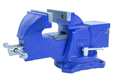 Yost Vises Tool 4-Inch Workshop Duty Bench Vise, Model BV-4, with 120-Degree Swivel Base, Blue - WoodArtSupply