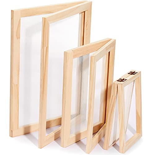 Honoson 3 Pieces Paper Making Wooden Paper Making Mould Papermaking Screen Kit 3 Size Frame for DIY Paper Craft (5 x 7 Inches, 7.5 x 9.8 Inches, 9.8 - WoodArtSupply