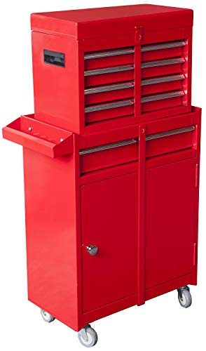 Torin Rolling Garage Workshop Organizer Detachable 4 Drawer Tool Chest with Large Storage Cabinet and Adjustable Shelf, 11" 20.3" 40.4", Red - WoodArtSupply