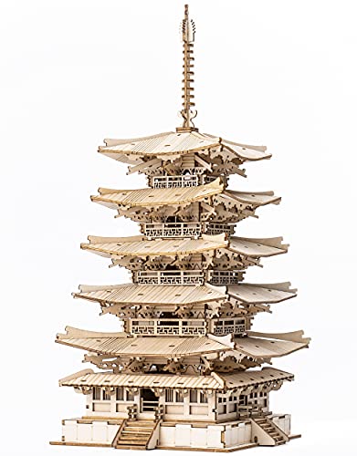 Rolife Five-Storied Pagoda 3D Wooden Model Kit for Adults - Unique DIY Puzzle Gift - WoodArtSupply