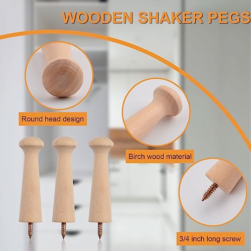Wooden Shaker Peg Wood Screw-on Shaker Pegs 2.9 Inch Long Unfinished Wood 20