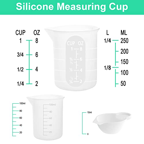 7 pcs Silicone Measuring Cups Kits, 1 pc 250ml Silicone Cups, 4 pcs 100ml Non-Stick Mixing Cups, 2 pcs 10ml Silicone Mold Cup Dispenser, for Casting Sjubaopen