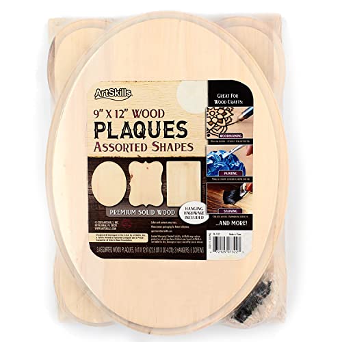 Artskills Wood Plaques for Crafts, Unfinished Assorted Wooden Shapes for Wood Burning, Staining, Painting, Create Custom Wooden Signs, 9 x 12, 3ct