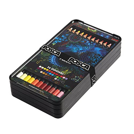 Posca Oil and Wax Coloring Pencils Art Set, 36 Prismacolor Colored Pencils, Drawing Supplies, Color Pencils, Watercolor Pencils, Colored Pencils for Uni Posca