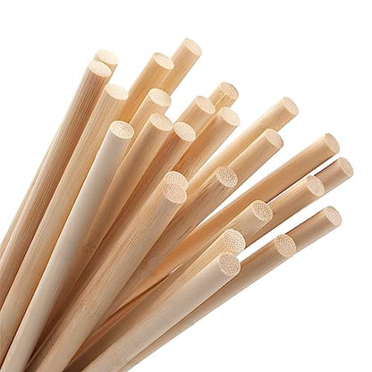 Wooden Dowel Dods Wood Dowels, 25PCS 3/8 x 12" Round Natural Bamboo Sticks for Crafts, Macrame Dowel, Unfinished Hard Wood Sticks for Crafting,