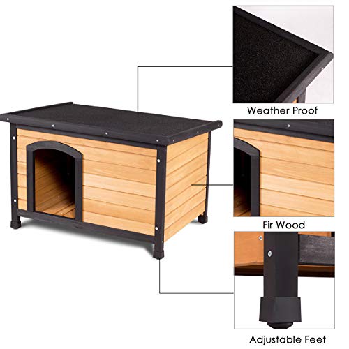 Tangkula Wooden Dog House Outdoor Indoor, Medium Pet Shelter Log Cabin Feeding Station with Opening Hinged Roof, Adjustable Foot, Weatherproof Big - WoodArtSupply