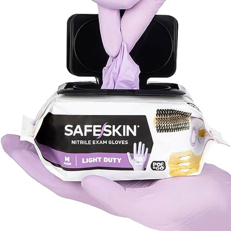 SAFESKIN Nitrile Disposable Gloves Pack of 50, Light Duty, Large Size, Powder Free - Food Handling, First Aid, Hair Coloring SAFESKIN