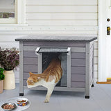 Outdoor Feral Cat House Weatherproof, Small Wooden Rabbit Hutch Bunny Cage Indoor-PVC Door Flaps GUTINNEEN