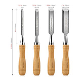 HUATMEC Wood Chisels Set of 4, Carbon Steel Beveled Edge Blade, Beech Handle for Woodingworking and Carving HT0315 HAUTMEC