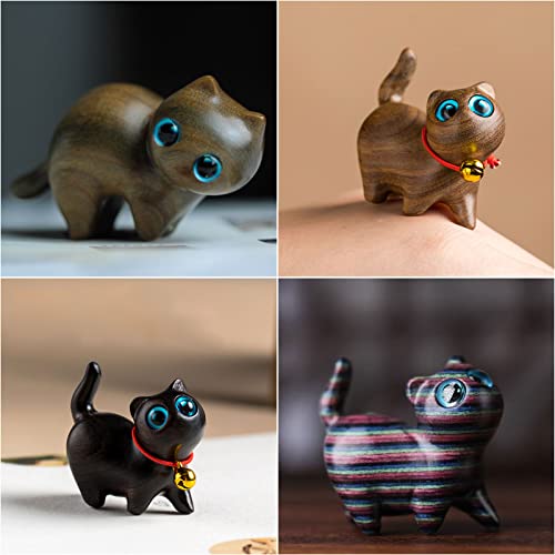 4Pcs Sandalwood Hand Carved Wood Cat, Handmade Wood Carved Cats Hand Carved Kitten Pet Sandalwood Decoration Handmade Wood Carved Cats Cute Cat SYWAN