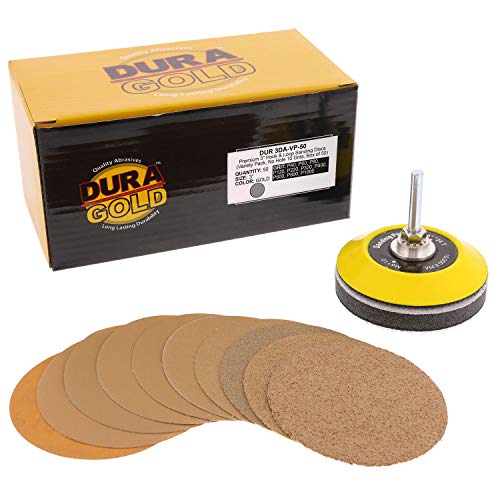 Dura-Gold - Premium - Variety Pack (40,60,80,120,220,320,400,600,800,1000) - 3" Gold Hook & Loop Sanding Discs for DA Sanders - Box of 50 Sandpaper - WoodArtSupply