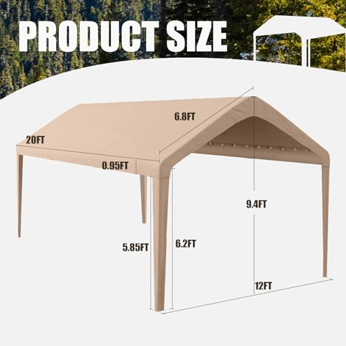 Carport Replacement Canopy Cover 12'x20' for Tent Top Garage Shelter Cover with Ball Bungees, 800D Oxford Carport Replacement Cover Waterproof & UV - WoodArtSupply