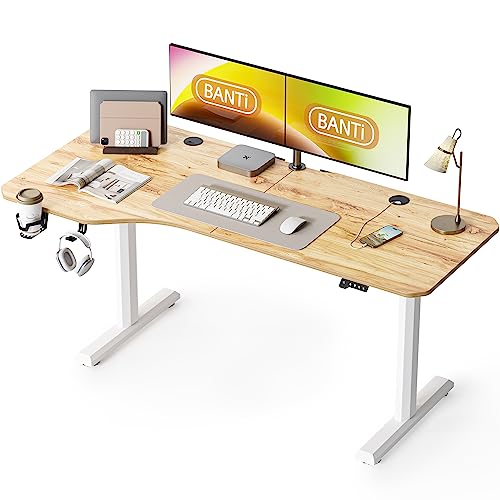 BANTI 63"x28" L Shaped Standing Desk, Electric Stand up Height Adjustable Home Office Table, Sit Stand Desk, Light Rustic Brown Top BANTI