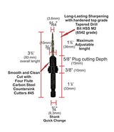 JNB Pro Wood Countersink Drill Bit Set JP0506, 5 Pc #6(9/64"), 2 Extra Bits 9/64 Tapered Drill Bit, 1 Adjustable Collar, 1 Wrench - 1/4" Quick Change - WoodArtSupply