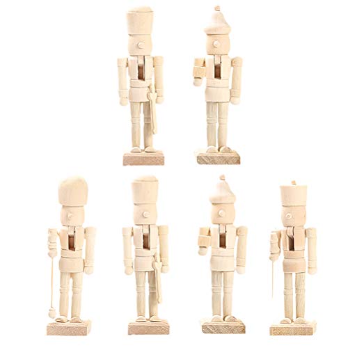 ABOOFAN 6Pcs Christmas Wooden Unfinished Nutcracker Figurines DIY Blank Unpainted Nutcracker Puppet Walnut Soldier Ornament Decoration