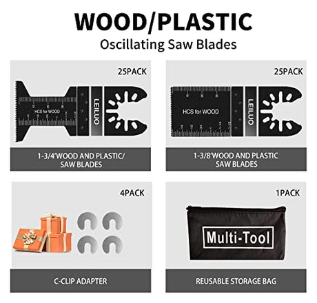 Oscillating Tool Blades LEILUO 50 Pack Wood Multitool Blades Fit DeWalt Bosch Milwaukee Craftsman Rockwell Fein Porter-Cable Chicago Ridgid Makita LEILUO