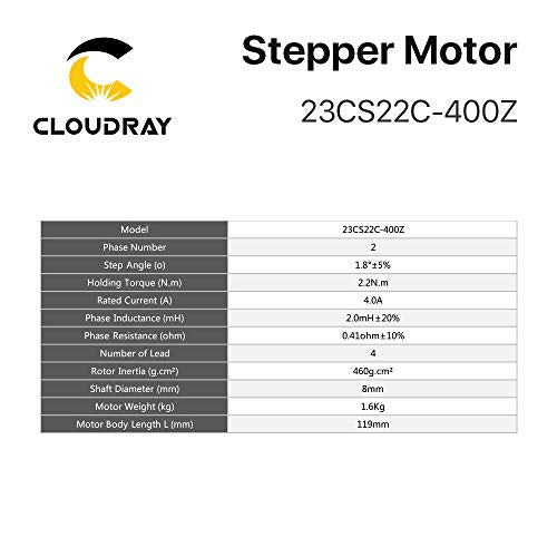 Cloudray Nema 23 CNC Stepper Motor 23CS22C-400Z 1.8 Degree 4.0A 2.2N.m Body 119mm for DIY CNC Machine - WoodArtSupply