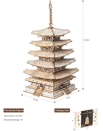 Rolife Five-Storied Pagoda 3D Wooden Model Kit for Adults - Unique DIY Puzzle Gift - WoodArtSupply