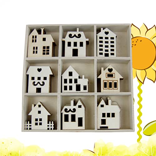 SEWACC 45pcs Unfinished Wooden Cutouts Wooden Houses Shapes Embellishments Hanging Ornaments Wooden House Cutout Slices for DIY Craft Christmas Decor SEWACC