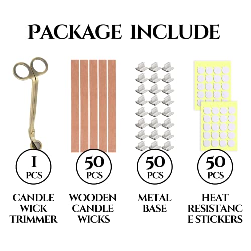 151PCS Wicks Candle Making Set – Wooden Candle Wicks with Metal Base for Candle Making Smokeless Wood Wicks for Candles with Candle Wick Trimmer and