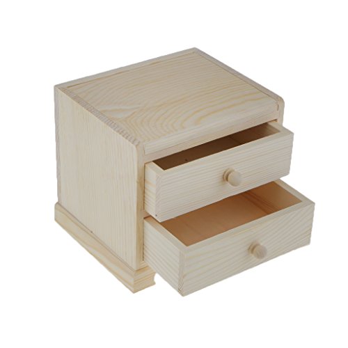 Dovewill Natural Unfinished Wooden Jewelry Box Small 2 Drawers Chest Case Glass Mirror - WoodArtSupply