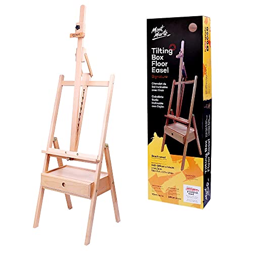 Mont Marte Signature Tilting Box Floor Easel Beech Wood, Holds Canvases up to 92cm (36.2in) in Height, Angle Adjustment, Sturdy Base, Built-in MONT MARTE