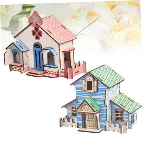 ibasenice D Puzzle 6 Pcs DIY Cabin Wooden Assembling House DIY Wooden Ornament Wooden House Toy DIY Wood Toy Child Puzzle Bamboo Model Office ibasenice
