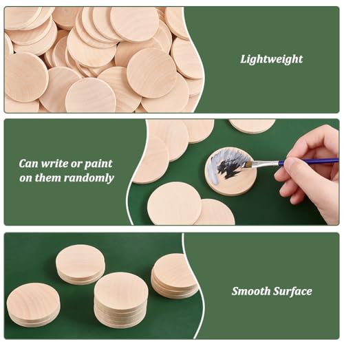PH PandaHall 100PCS 2 Inch Natural Wood Slices, Unfinished Round Wooden Discs Round Wooden Tokens Wood Coins Wooden Circle Chips Small Blank Wooden PH PandaHall