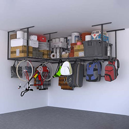 2-Pack 4 x 8 MonsterRax Overhead Garage Storage Rack, Ceiling Rack for Garage Shelving, Organization, Adjustable Hanging Storage, Grey, 18"-33"