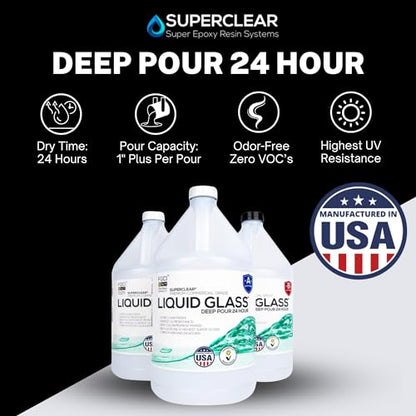 Deep Pour 24 Hour Liquid Glass® Epoxy Resin - 3 Gallon Casting Kit - Crystal Clear, Up to 1 inch deep, VOC Free, Food Grade Approved, Safe for Home - WoodArtSupply